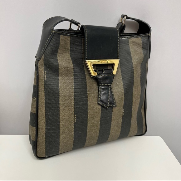 ❤️SOLD❤️ Vintage Fendi Pequin Shoulder Bag Black and Brown Striped Fabulous - Picture 5 of 13